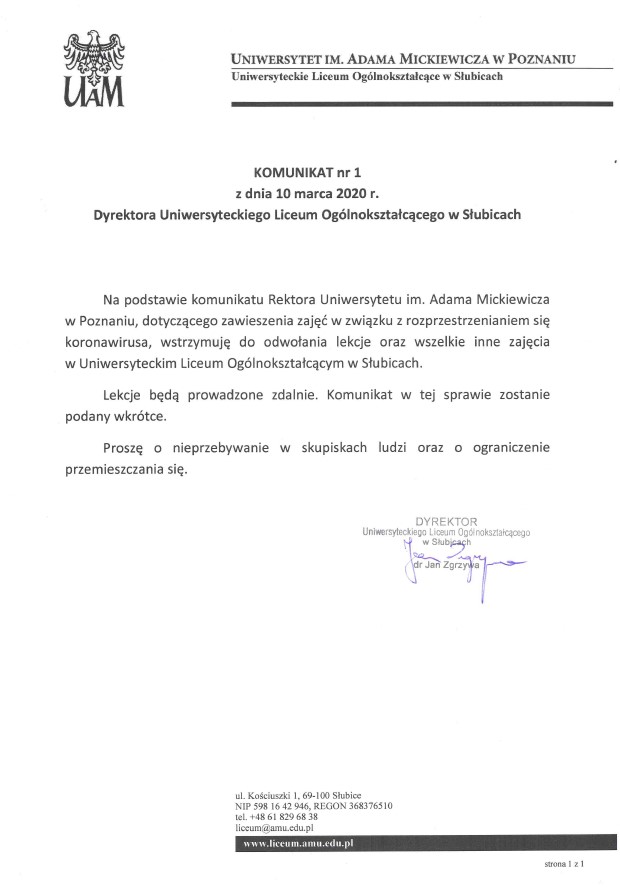 komunikat nr 1